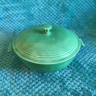 Vintage Fiesta Ware Green Covered Casserole Serving Dish Hlc Usa