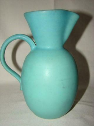Vintage Van Briggle Pottery 7 - 1/2 " Pitcher,  Turquoise Blue,  Signed Fw Fred Wills