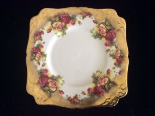 Rare Royal Chelsea Golden Rose Art Deco Fancy Square Cake Serving Plate