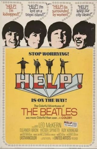 The Beatles Help Usa Movie Poster 1965 Large 24x36 Purchased 1990s