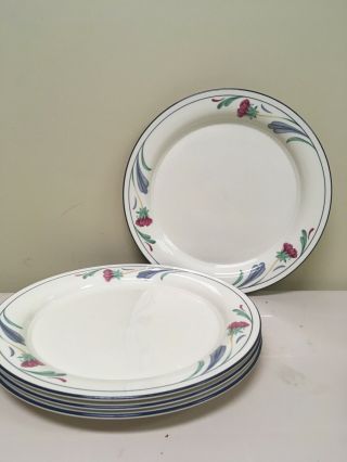 4 Lenox Chinastone Poppies On Blue Dinner Plates