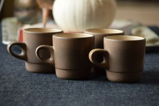 4 Heath Ceramics Rim Line Stack Mug 205 Medium Brown W/ Light Tan Interior