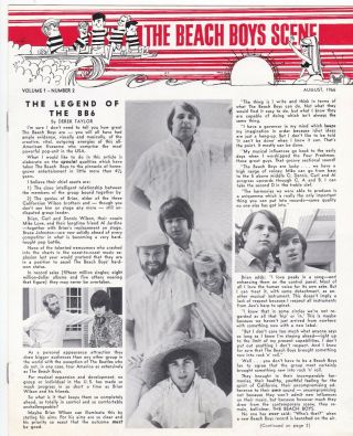 Vintage Beach Boys Scene Volume 1 Number 2 " Fan Club Memorabilia " 1966,