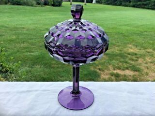 Deep Purple Fostoria American Pattern 9 1/2” Tall Covered Compote Candy