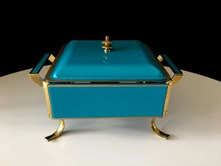 Vintage Fire King Chafing Dish/ Buffet Server Baked Enamel Over Steel With Brass
