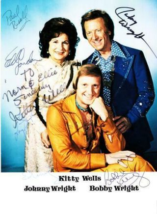 Kitty Wells,  Johnny Wright,  Bobby Wright - Authentic Signed Color Photo