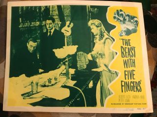 The Beast With Five Fingers 1956 Rr Dominant 11x14 Lobby Card Peter Lorre Horror
