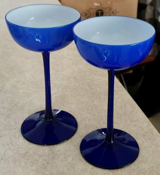 Mid Century Modern Carlo Moretti Italian Cobalt Blue Tall Champagne Glasses 7 "