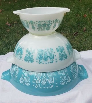 Vintage Pyrex Amish Butterprint Cinderella Mixing Bowls Set/3 441 - 443 - 444