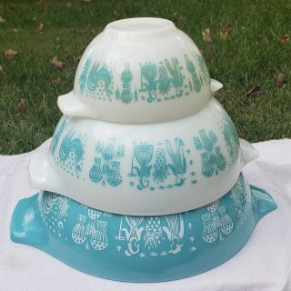VINTAGE Pyrex Amish BUTTERPRINT Cinderella Mixing Bowls Set/3 441 - 443 - 444 4