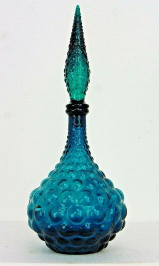 Rare Vintage Empoli Italian Art Glass Hobnail Bubble Genie Bottle Mid Century