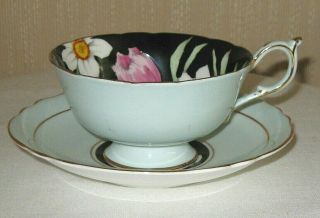 Paragon Cup and Saucer Tulips Daffodils Narcissus Green Black Interior 3