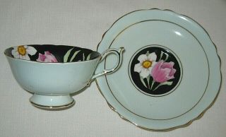 Paragon Cup and Saucer Tulips Daffodils Narcissus Green Black Interior 4