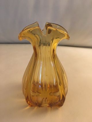 Vecchia Murano Vintage Crystal Amber Glass Bud Vase Gold Ornate Italy