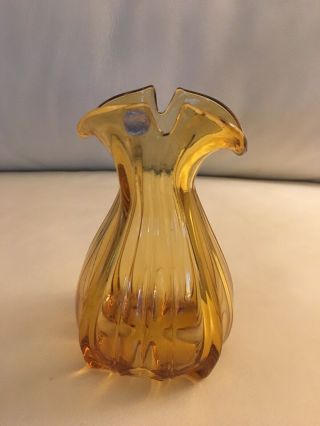 Vecchia MURANO Vintage CRYSTAL AMBER GLASS BUD VASE Gold Ornate ITALY 3