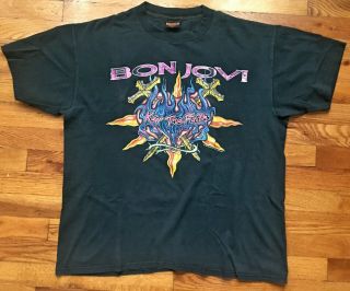 Large Bon Jovi 1993 Keep The Faith Rock Concert Tour T Shirt 2 Sided