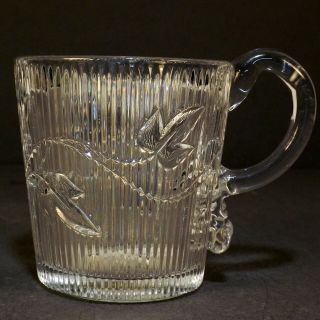 Rare Boston Sandwich Flint Glass Ribbed Ivy Handled Whiskey Tumbler Cup Mug Eapg
