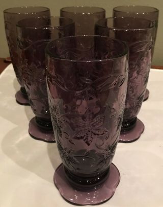 Princess House Fantasia 7 1/8 " Amethyst Footed Tumbler Iced Tea Glasses (6)