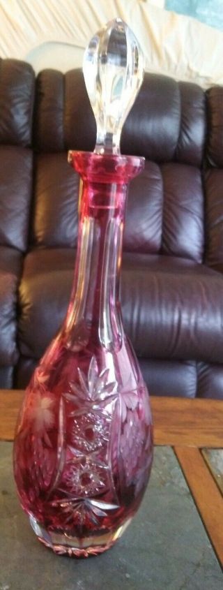 Nachtmann Traube Cranberry Cut To Clear Crystal Decanter