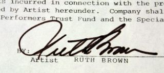 Signed R & B Soul Music Contract - Ruth Brown - Autograph - 1970s - Sclo