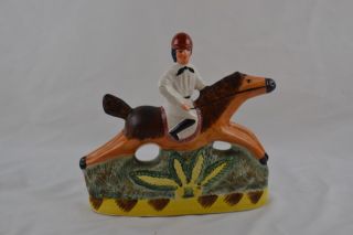 Staffordshire Jockey On Horse Ceramic Statue England