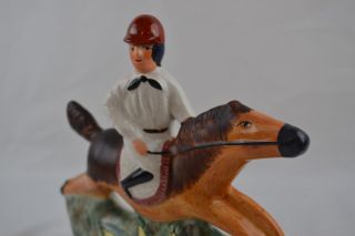 STAFFORDSHIRE JOCKEY ON HORSE CERAMIC STATUE ENGLAND 6