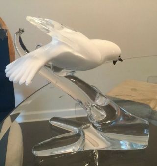 Murano? Hand Blown White Song Bird on Branch Art Glass Sculpture 8 Inches High 2