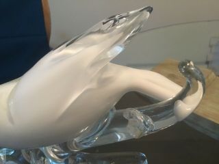 Murano? Hand Blown White Song Bird on Branch Art Glass Sculpture 8 Inches High 4