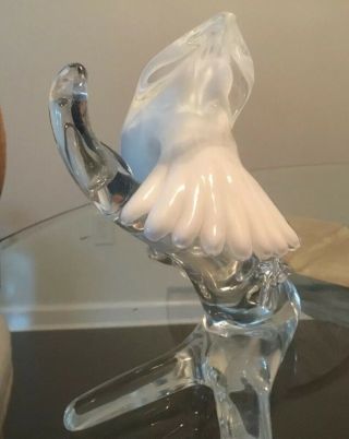 Murano? Hand Blown White Song Bird on Branch Art Glass Sculpture 8 Inches High 6