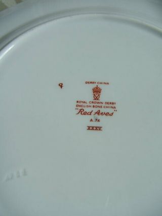 ROYAL CROWN DERBY RED AVES TABBED CAKE PLATE 3