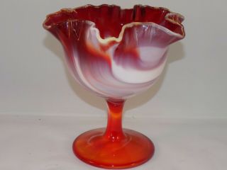 Imperial Red/orange Slag Glass Compote Ruffled