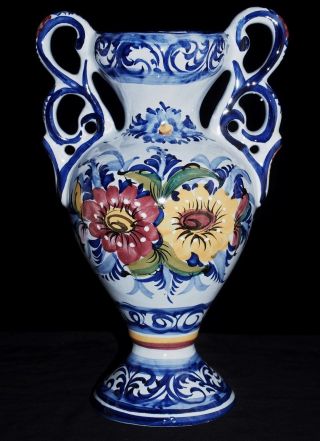 Faireal Alcobaca Vase Ceramic Hand Painted Portugal 11 "