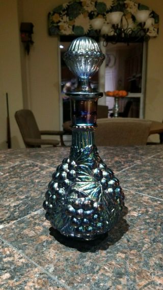 Vintage Imperial Grape Carnival Glass Decanter Caraffe W/ Stopper Blue/green