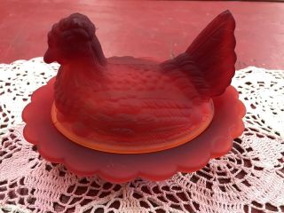 Rare Mosser Satin Frost Hen On Nest Red & Orange Awesome Color M Mark Nr