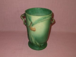 Roseville Pottery Arts & Crafts Green Handled Pinecone Vase 704 - 7 1935 7 1/4 "