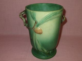 Roseville Pottery Arts & Crafts Green Handled Pinecone Vase 704 - 7 1935 7 1/4 