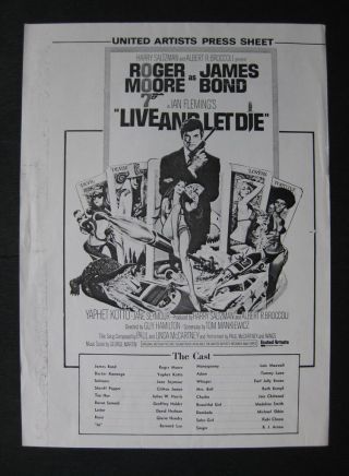 Live & Let Die 1973 Orig Australian Press Sheet James Bond 007 Roger Moore Tarot