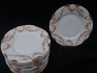 Limoges Theodore Haviland Gold Pink Rose Swag Schleiger 145 Bread Plates 15pcs