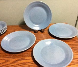 4 - Uhl Pottery Stoneware Blue Sm.  Plates.  8 In.  Diameter.  Marked