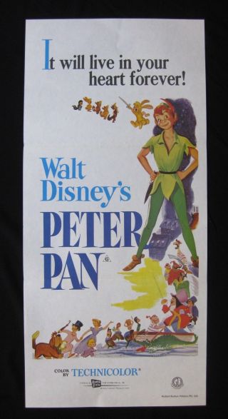 Peter Pan Australian Daybill Movie Poster Walt Disney Animation Cartoon