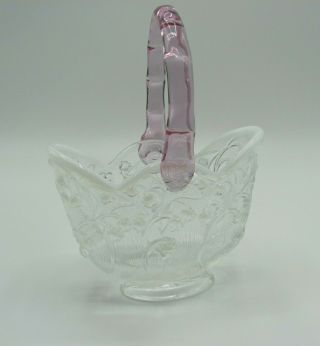 Fenton Glass Basket French Opalescent Lily Of The Valley Dusty Rose Handle 1998