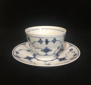 Vintage Royal Copenhagen Blue Fluted Plain Tea Cup Without Handle & Saucer Rare