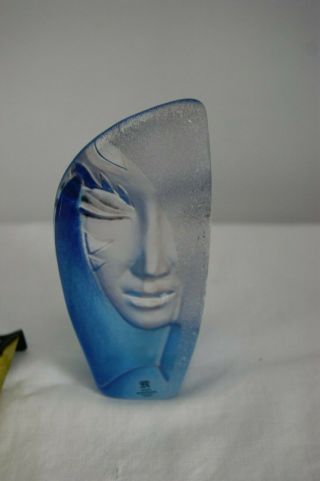 Mats Jonasson Maleras Glass Face Sculpture Paper Weight Masque