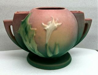 Large Roseville Thornapple Pink / Green Rose Bowl / Vase - Ca:1937 305 - 6 - Beauty