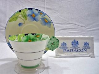 C1930 Figural Flower Handle Paragon England Tea Cup & Saucer Duo Mismatched Set