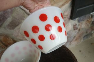Vintage Red Polka Dot Fire King Nesting Bowl Mixing Set of Two 4