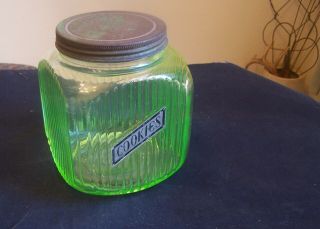 Green Depression Glass Square Cookie Jar - D - 84