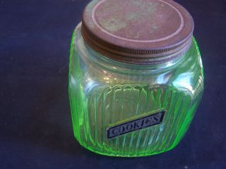 Green Depression Glass Square Cookie Jar - D - 84 2