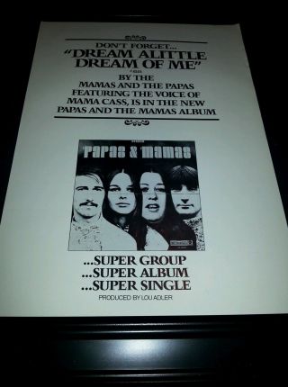 The Mamas And The Papas Dream A Little Dream Of Me Rare Promo Poster Ad Framed