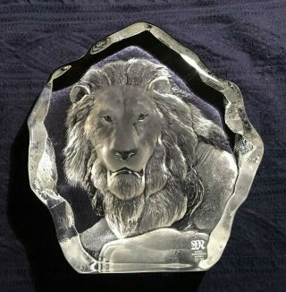 Mats Jonasson Sweden Crystal Etched Signed Lion Head 3285 Bx 53